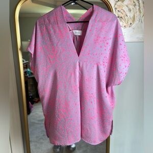 Adrienne Women's Small Purple and Pink Cheetah V-Neck Short Sleeve Blouse